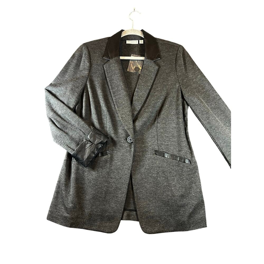 Susan Graver Gray Ponte Faux Leather Trim Blazer Size 10 A268351